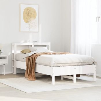 Cama De Matrimonio | Cama De Adulto | Estructura De Cama Sin Colchón Madera Maciza Blanca 120x190 Cm Cfw339625