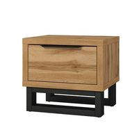 mesa de noche estilo industrial con un gran cajon coleccion milos color roble natural