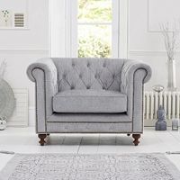 milano chesterfield grey plush fabric armchair