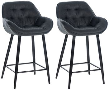Set de 2 taburetes de bar con reposapiés en tela gris oscuro