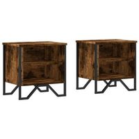 pack 2 uds mesitas de noche  mesilla de noche madera ingenieria roble ahumado 40x30x40 cm