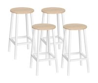 homcom conjunto de 4 taburetes de bar taburetes altos de cocina con patas de acero y reposapies carga 75 kg para salon comedor 325x325x65 cm natural y blanco
