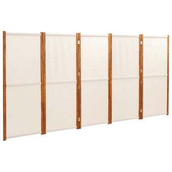 Biombo Divisor De 5 Paneles Blanco Crema 350x180 Cm Vidaxl