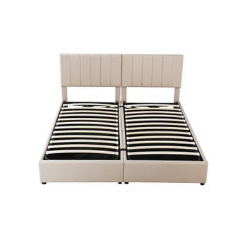 Cama Canapé Tapizada En Tejido De Lino 180x200cm Convertible En 2 Camas Individuales Beige
