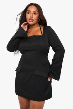 Plus Pocket Detail Tailored Shift Dress, Negro