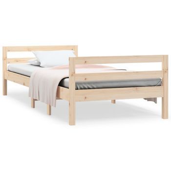 Cama Individual | Cama Para Adultos | Estructura De Cama Madera Maciza De Pino 90x190 Cm