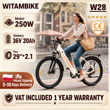 Bicicleta eléctrica WITAMBIKE W28 de 29 pulgadas con neumáticos gruesos, motor de 250W, batería de 36V 20Ah, 7 velocidades, hasta 120 km de autonomía, bicicleta eléctrica para adultos con