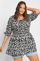 yours top negro de margaritas con cinturilla fruncida mujer curvy y tallas grandes yours