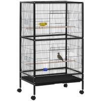 pawhut jaula para pajaros con 4 ruedas pajarera metalica con multiples puertas 4 comederos bebedero 2 perchas y bandeja 79x52x137 negro   aosom espana