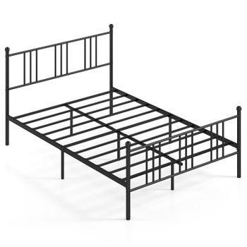 Costway Marco de Cama Doble de Metal con Barandillas Protectoras Espacio Inferior para Almacenamiento para Dormitorio 206 x 141 x 101 cm Negro