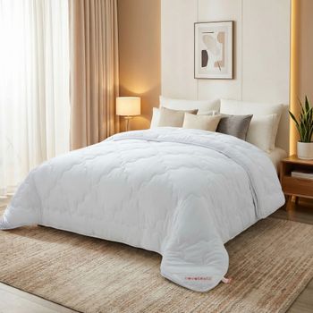 Novotextil Edredón Nórdico 4 Estaciones 150+350 g/m² – Microfibra Suave y Transpirable – Blanco con Costuras Geométricas – Todas las Medidas Cama 90 a 200