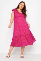 yours vestido rosa cruzado con bordados calados mujer curvy y tallas grandes yours