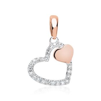 Colgante corazones 14 quilates oro blanco y rosa con diamantes