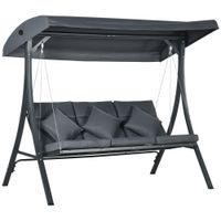 outsunny balancin de jardin exterior columpio de 3 plazas con toldo ajustable y marco de acero 202x115x168 cm gris oscuro