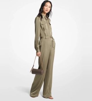Michael Kors para mujer. MT683L5AYJ Mono de satén verde (36), Casual, Manga larga, Poliéster Reciclado