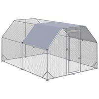 pawhut gallinero exterior grande 28x38x195 m de 2 habitaciones cubierta de tela oxford anti-uv plata   aosom espana