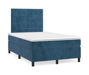 Cama box spring con colchón terciopelo azul oscuro 120x200 cm bloques con cuadros