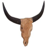 escultura de craneo de toro de pared de teca 69x6x60 cm vidaxl