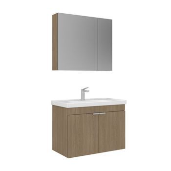 Conjunto De Mueble Con Lavabo Y Espejo (2 Piezas)  - 80 X 45 X 58 Cm - Roble