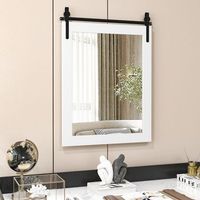 espejo de pared con marco de madera y soporte de metal estilo puerta de granero 65 x 56 cm blanco
