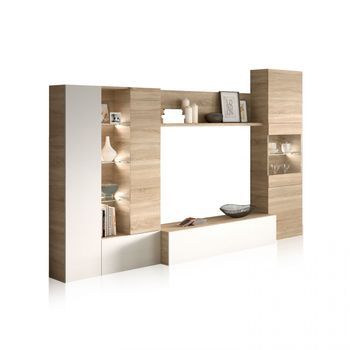Salón Con Gran Espacio De Almacenamiento 260 Cm Vinter Leds Blanco - Roble 260 X 185 X 42 Cm