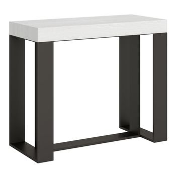 Consola extensible 90x40/300 cm efecto madera fresno blanco, hierro