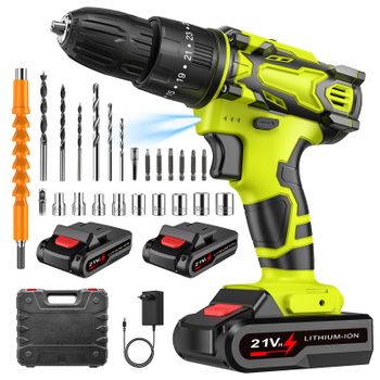 Taladro Inalámbrico de Impacto de 21V, 1500rpm, Alta Velocidad, Batería Recargable, Taladro Doméstico, Herramientas Eléctricas con Brocas