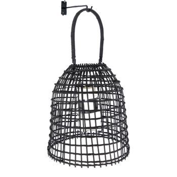 Farol Rattan Negro C/sop Pared Metal
