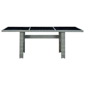 Mesa De Jardín | Mesa De Exterior De Ratán Sintético Y Vidrio Templado Gris Claro