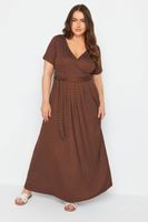 yours vestido largo marron de pequenos lunares mujer curvy y tallas grandes yours