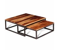 2 uds mesas de centro - mesas de cafe apilables madera maciza de acacia