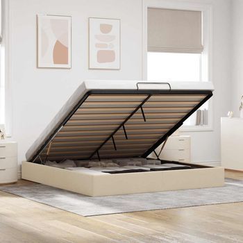 Cama Matrimonial | Cama Para Adultos | Estructura De Cama Otomana Sin Colchón Color Crema 200x200 Cm Cfw506523