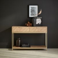 consola de madera con efecto espiga y 2 cajones 110cm natural