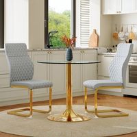conjunto de mesa y 2 sillas - mueble de comedor - cristal y metal - gris oro 85x85x76cm