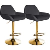 juego de 2 taburetes de bar con reposapies en forma de arco en metal dorado asiento de pvc negro tdb10803