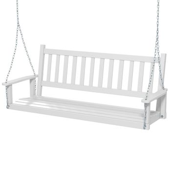 Costway Banco Columpio de 2-3 Plazas Banco Colgante de Jardín con Madera de Álamo Cadenas Ajustables de 170cm Respaldo de Listones