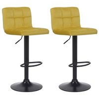 juego de 2 taburetes de bar en terciopelo amarillo con costuras decorativas y base de metal negro 100004148