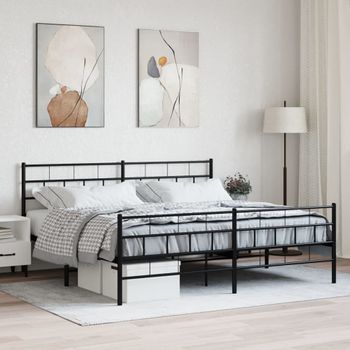 Cama Matrimonial | Cama Para Adultos | Estructura De Cama Cabecero Y Pie De Cama Metal Negro 200x200cm Cfw227389