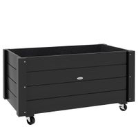 outsunny jardinera de madera de exterior con orificios de drenaje y tela no tejida para flores plantas 89x48x47 cm negro  aosom espana