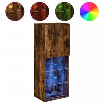 Mueble Para Tv Con Luces Led Roble Ahumado 40,5x30x102 Cm Vidaxl