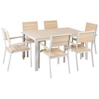 conjunto de jardin moderno 6 plazas mesa sillas tablillas madera beige como
