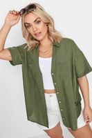 yours camisa manga corta caqui con lino mujer curvy y tallas grandes yours