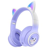 kinsi akz-02 auriculares inalambricos orejas de gato rgb morados