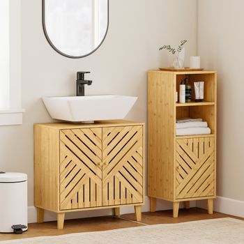 Mueble Bajo Lavabo De Bambú Homcom 60x30x60 Cm Natural
