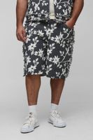 plus floral tapestry relaxed fit shorts gris