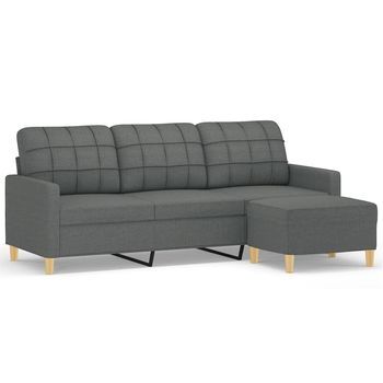 Sofá De 3 Plazas | Sofá De Salón | Sofá De Descanso Con Taburete De Tela Gris Oscuro 180 Cm