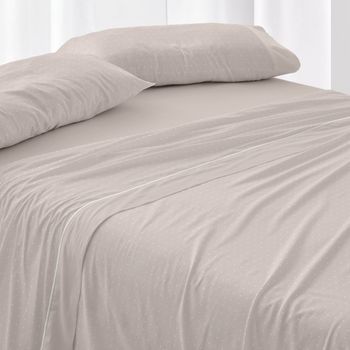 Juego De Sábanas Burrito Blanco Cama De 105 Cm Franela Topitos Color Arena