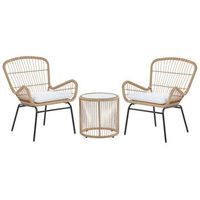 conjunto de jardin de ratan color natural para exteriores con cojines grises mesa de cristal labico
