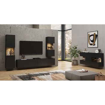 Juego De Diseño De 4 Muebles De Salón Colección Eva. Color Negro Y Roble.