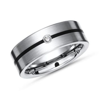 Anillo exclusivo titanio diamante linea negra 7mm